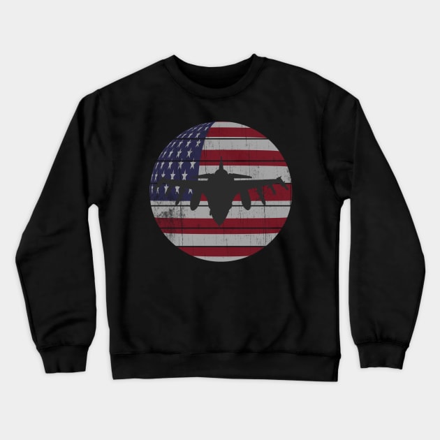 Retro Fighter Jet USA Flag Patriot Plane Crewneck Sweatshirt by Urban7even